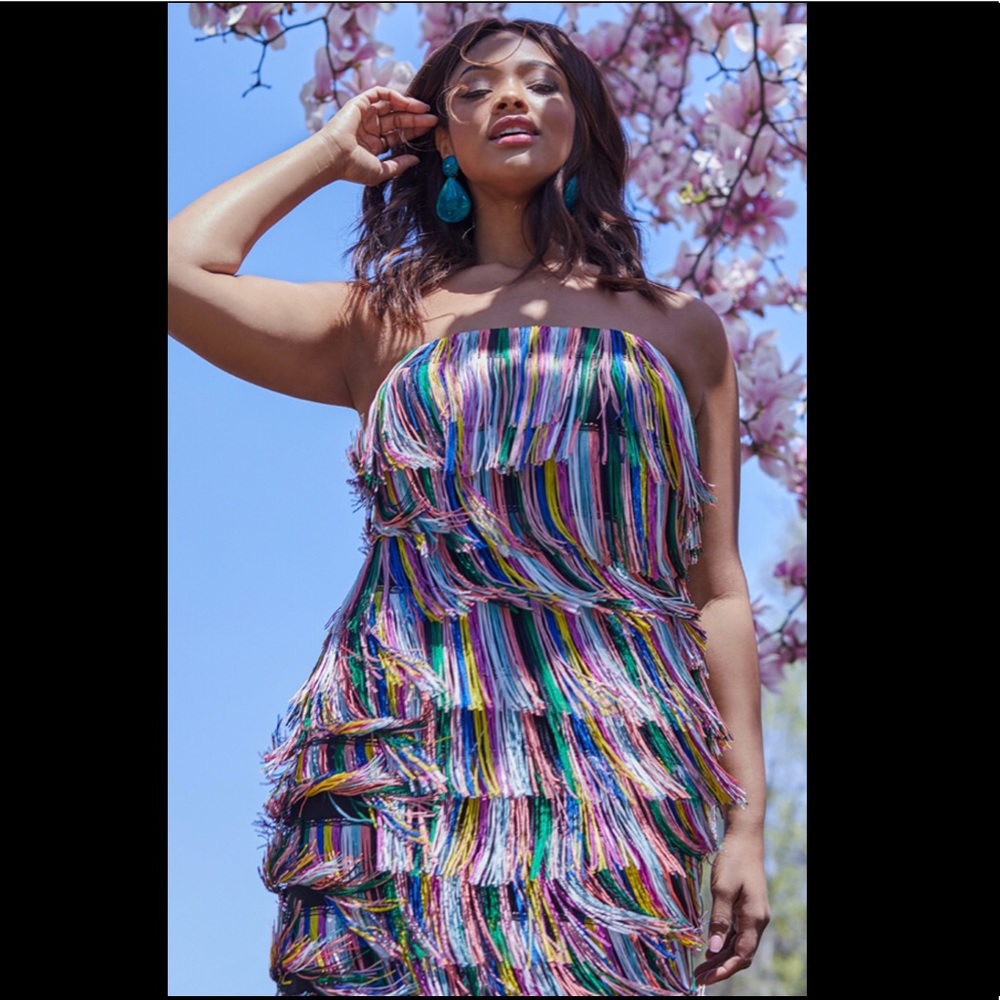 Eloquii Fringe Strapless Dress